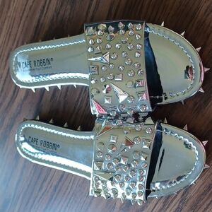 Cape Robbin NEW🔥 Bling Spike Studded Flat Slide Sandals Open Toe